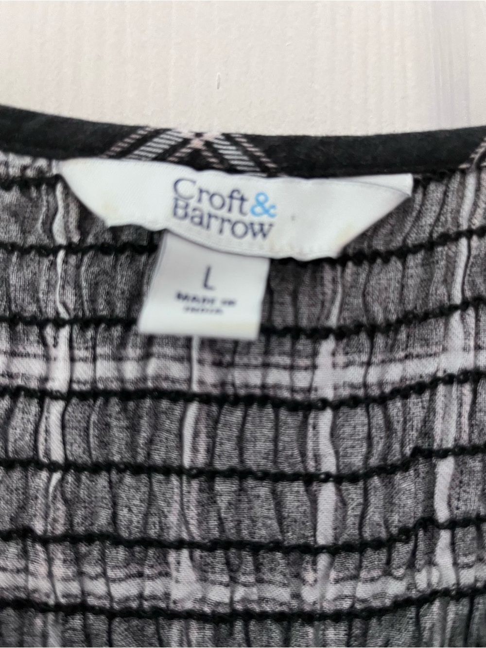 croft & barrow Black and White Windowpane Midi Dress with Stretch Smocked Bodice - Picture 3 of 5